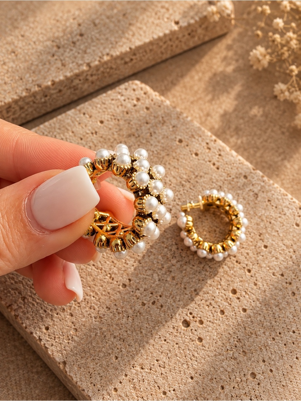 Gold Pearl Cluster Earrings